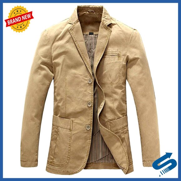 Slim Fit Cotton Twill Sport Coat with Stripe Lining and Elbow Patches